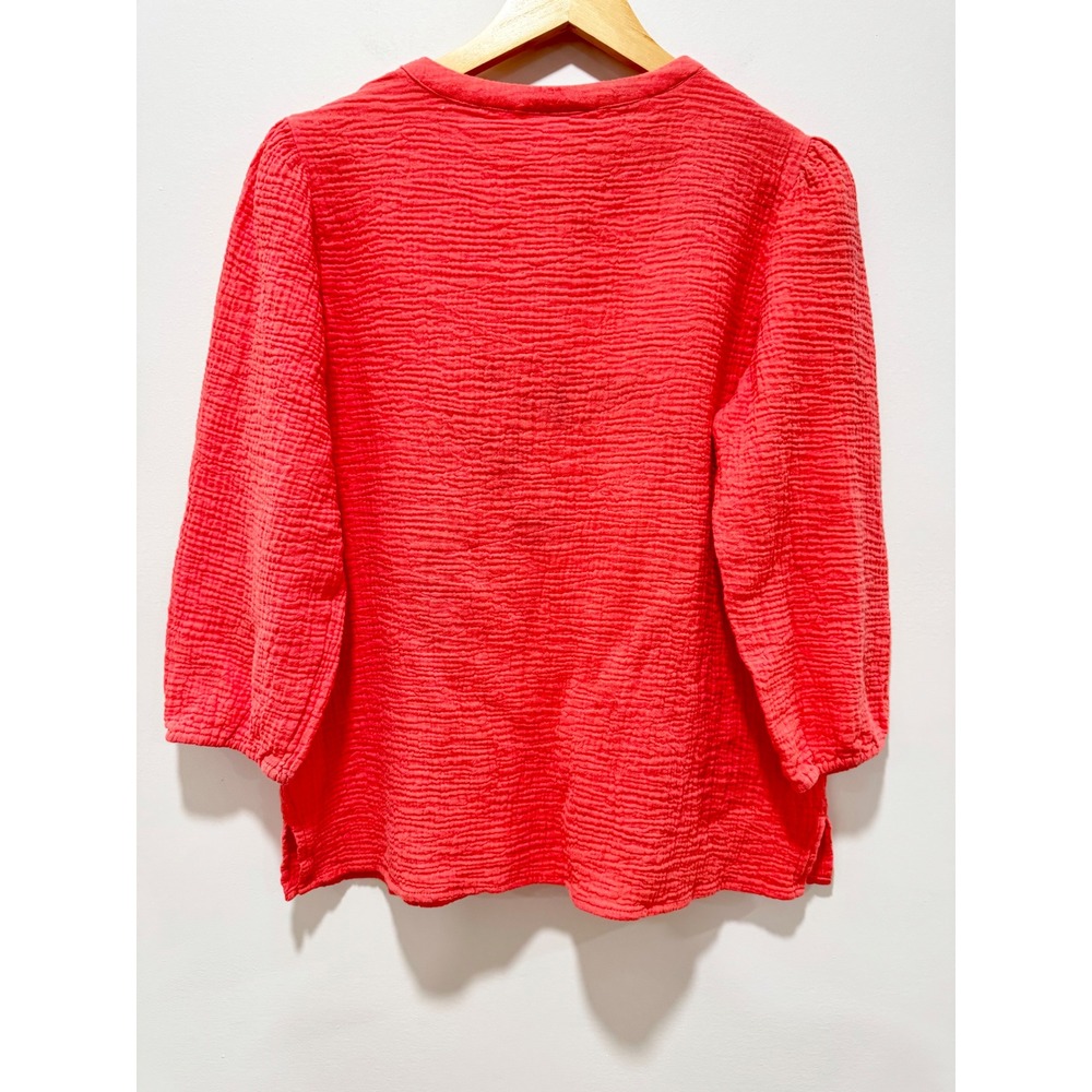 Belle Beach Kim Gravel Coral Pink Cotton Gauze Crochet Trim Blouse Top Medium - Picture 2 of 5